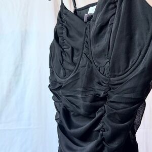 Ruched Black Spaghetti Strap Women's Top